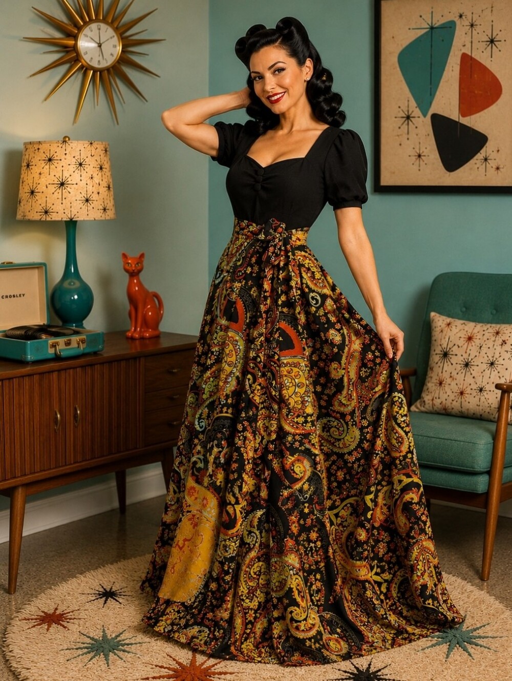 New York & Company Black Maxi Skirt with Autumn Paisley Print